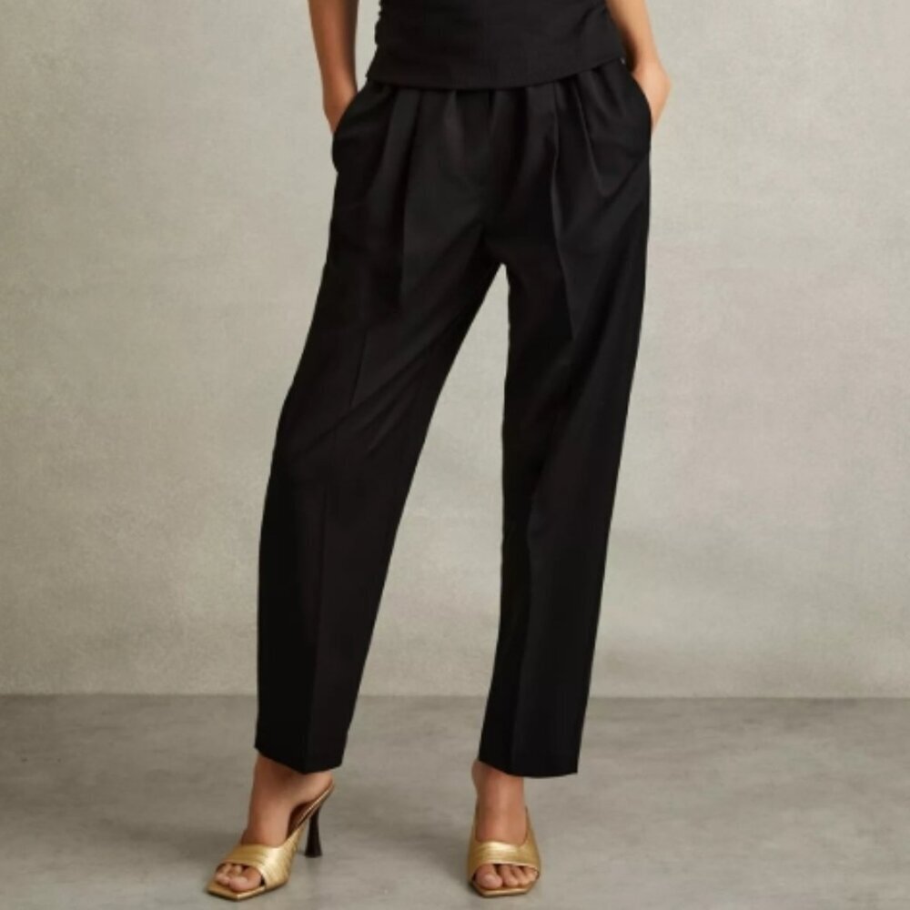 Reiss Essie Pull On Tapered Trousers — Black — US 0 — NWT